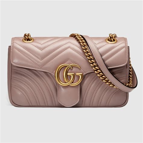 Dusty Pink Leather GG Marmont Matelassé Shoulder 